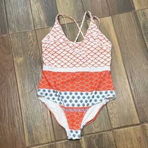 Cupshe Vibrant Orange and White One Piece Swimsuit